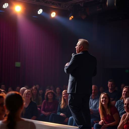Image of a person performing stand-up comedy on stage.